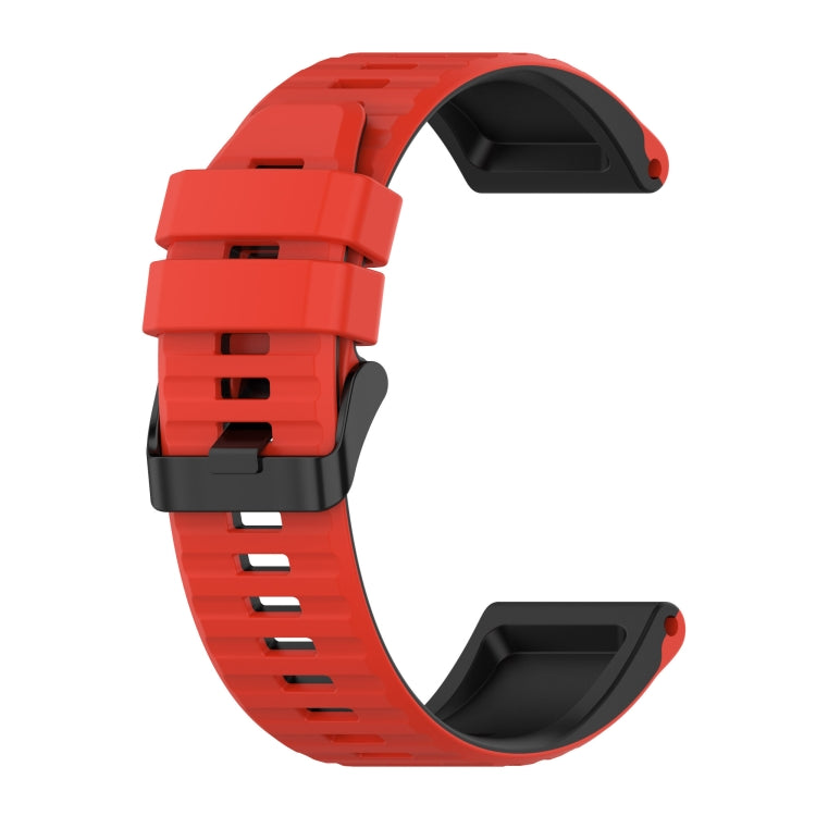 22mm silicone mixing watch strap, red with black accents and vented link holes