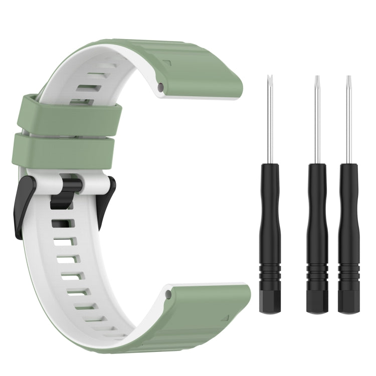 Light green and white silicone watch strap with black pin spring bars