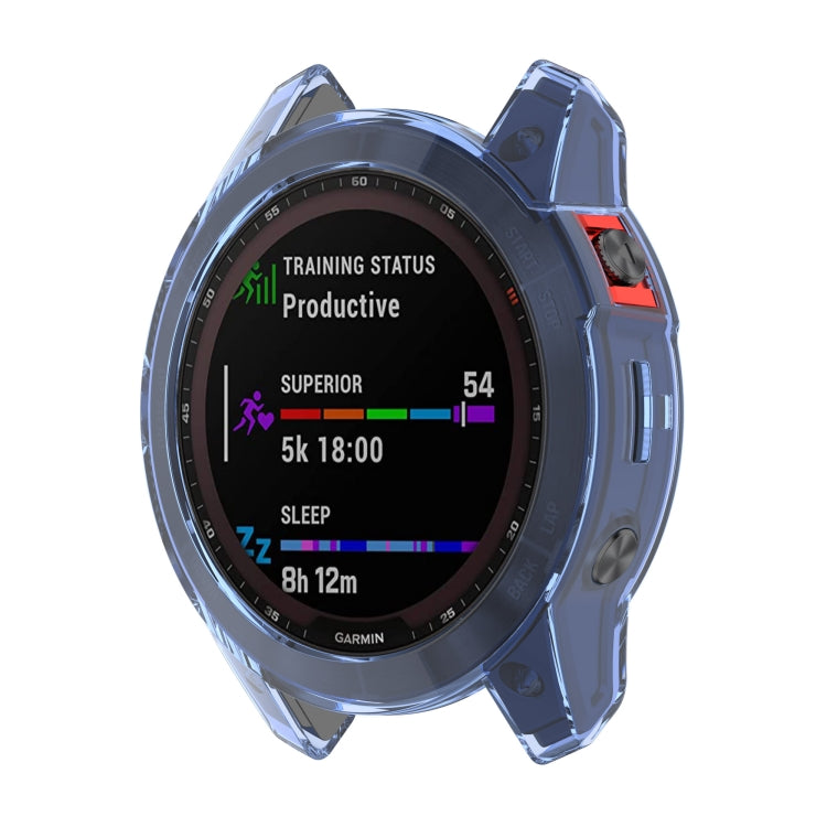 Blue TPU protective watch case for Garmin Fenix 7, shockproof fit