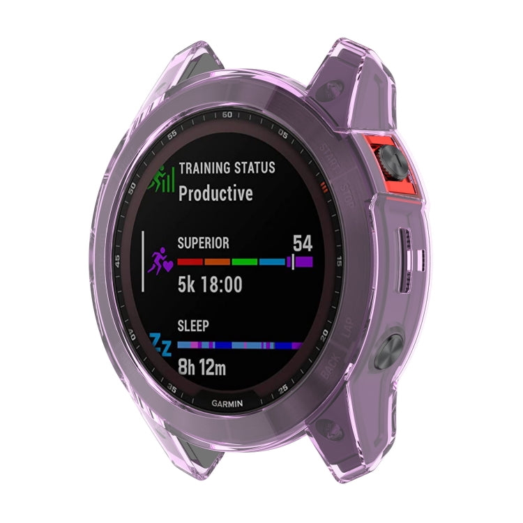 Purple TPU protective watch case for Garmin Fenix 7, shockproof fit