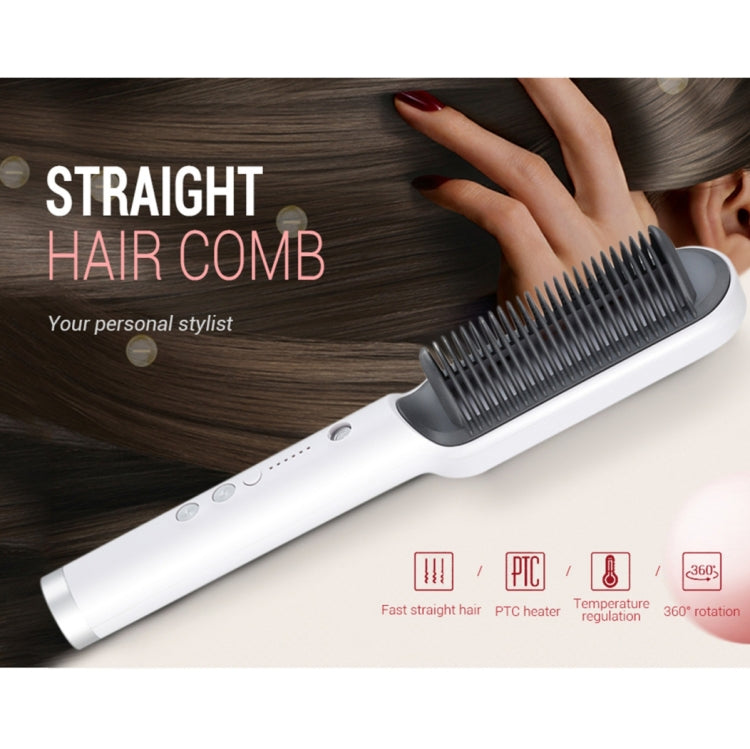 White straight hair comb brush with heated PTC elements on dark hair
