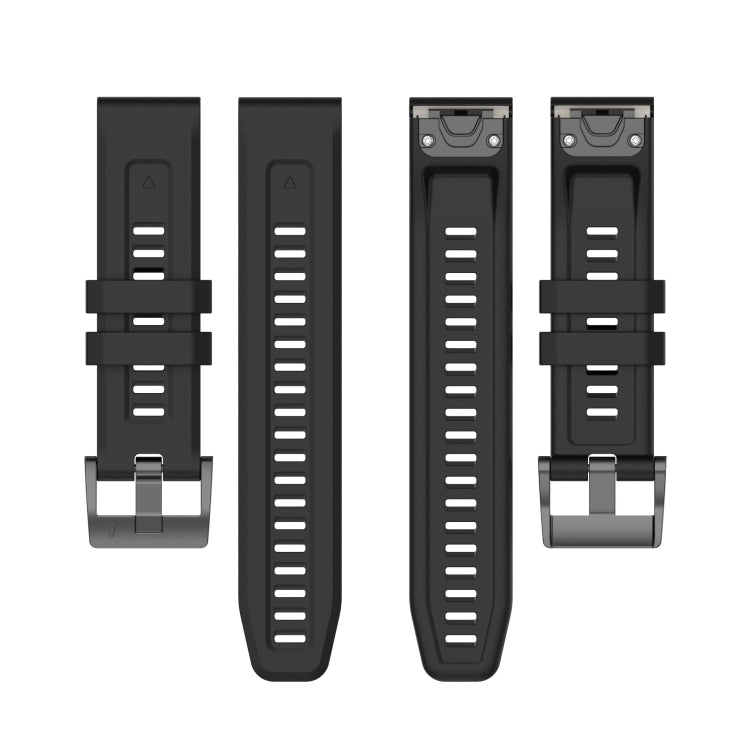 Black silicone watch band with metal buckle and multiple adjustment holes