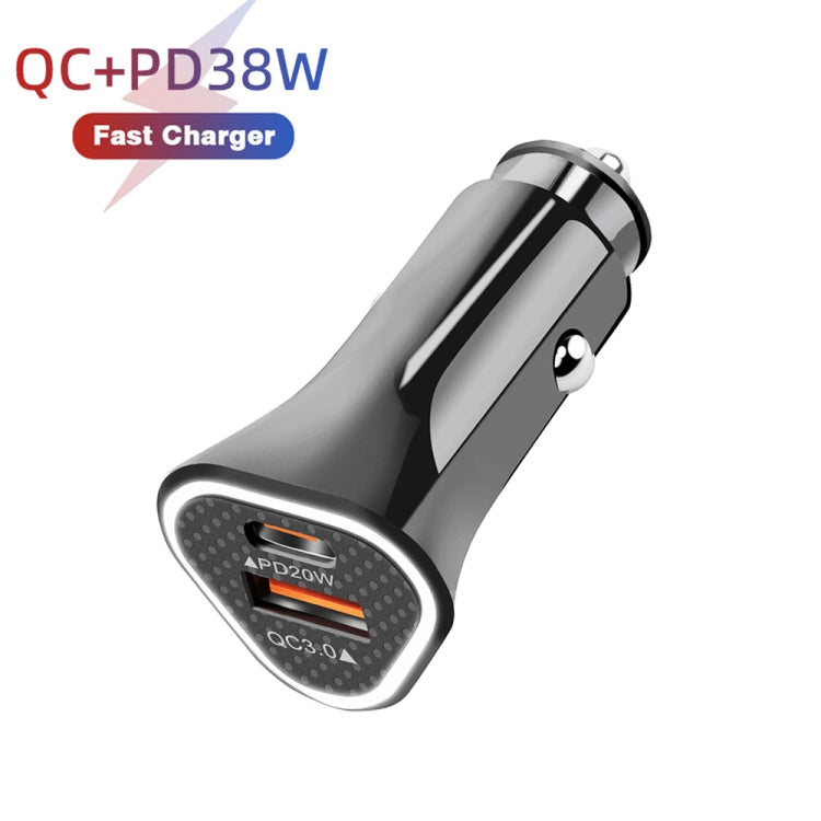 Black triangular car USB-C fast charger with dual port face