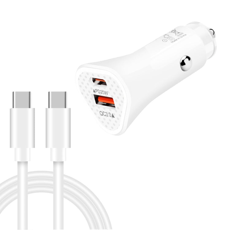 White car USB-C PD charger with Type-C to Type-C cable