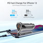 Black car USB-C charger with dual ports and connected cables