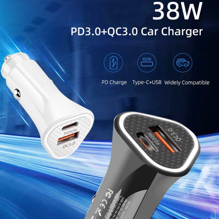 White and black dual PD QC3.0 car chargers with USB-C ports