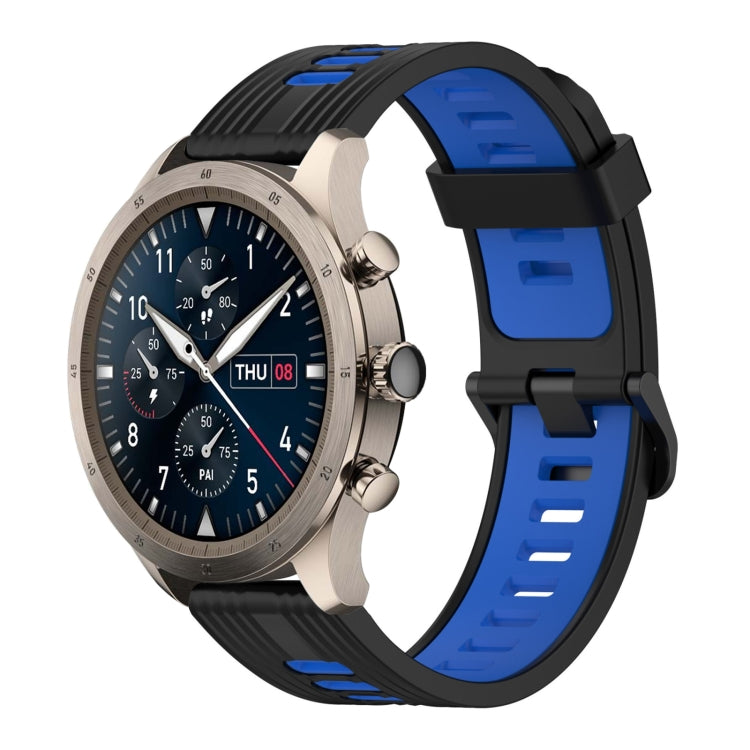 22mm two-color silicone watch band with vertical pattern, blue and black