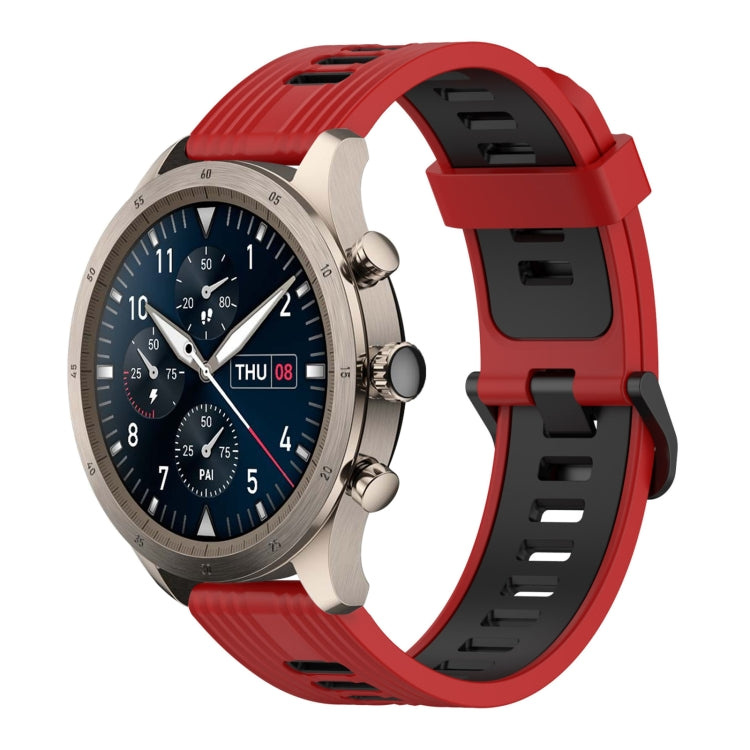 22mm two-color silicone watch band with vertical pattern, red and black