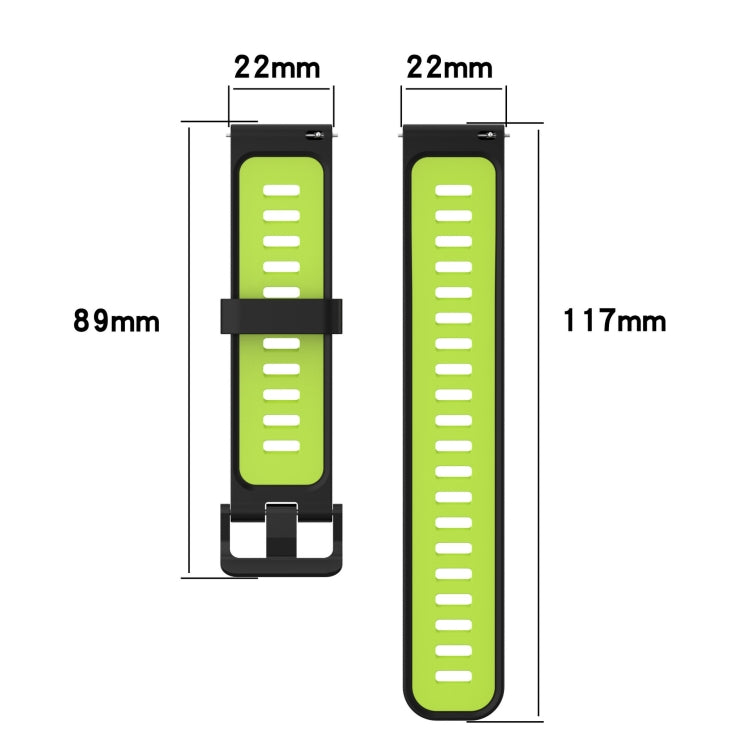 22mm silicone watch band dimensions: 89mm and 117mm lengths, vertical pattern holes
