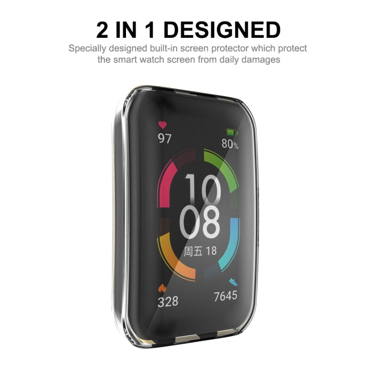 Clear TPU smartwatch case with full coverage screen protection on black watch