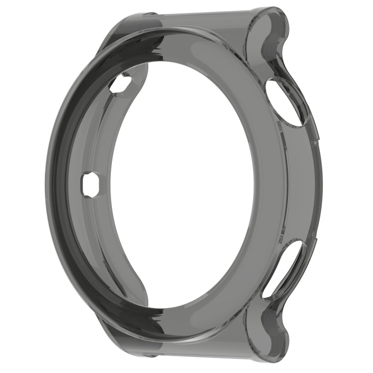 Black TPU transparent hollow watch case with open side cutouts for a round smartwatch