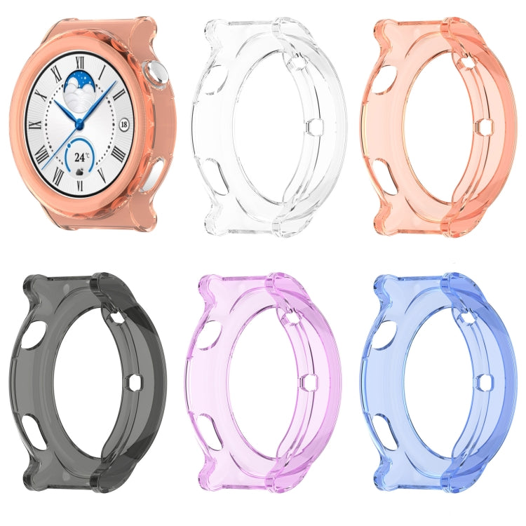 Set of TPU transparent hollow watch cases in clear, orange, purple, and blue for Huawei GT 3 Pro