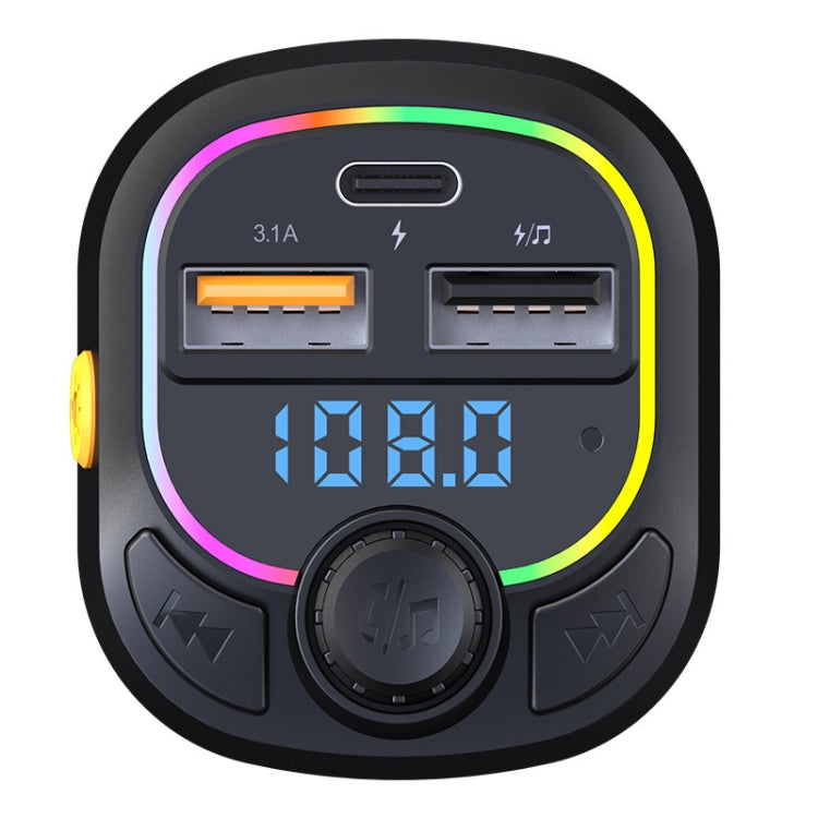 Car MP3 player/FM transmitter faceplate with LED frequency display and ring lights