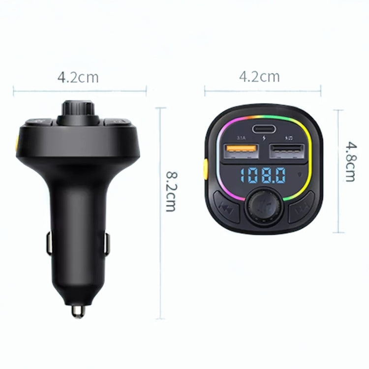 Car MP3 player/FM transmitter with measurement view of dimensions and LED display
