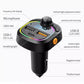 Car MP3 player/FM transmitter labeled ports, microphone, and ambient light controls