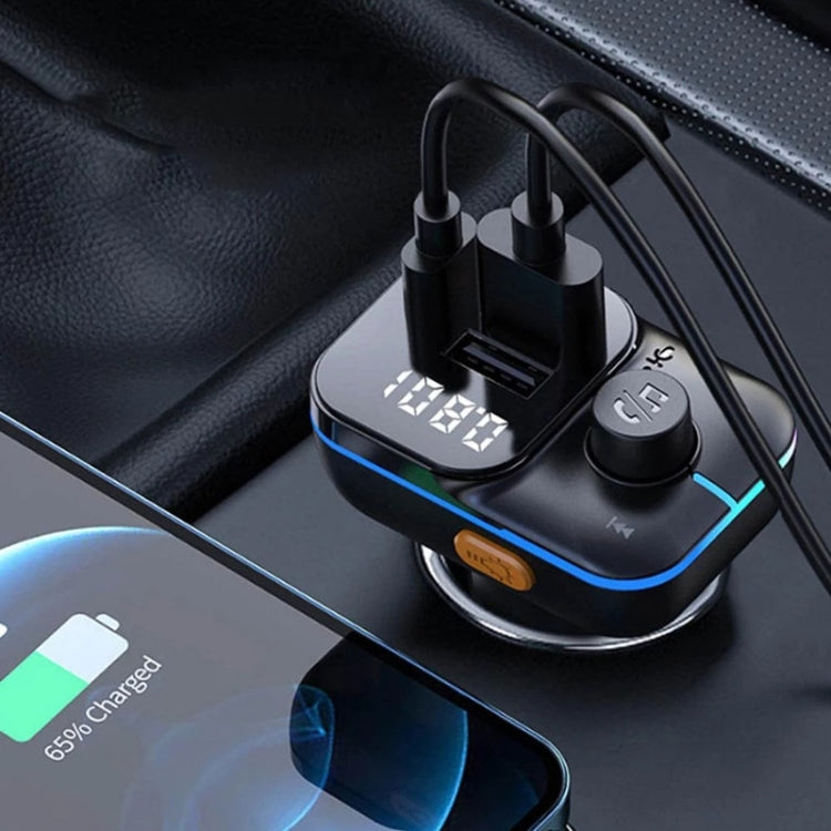 Car Bluetooth MP3 player car charger with USB port, control knob, illuminated side ring