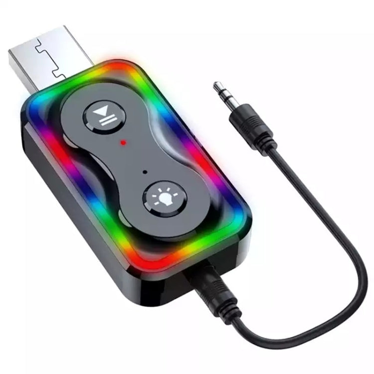 Bluetooth audio adapter with dual button panel and multicolor LED light ring
