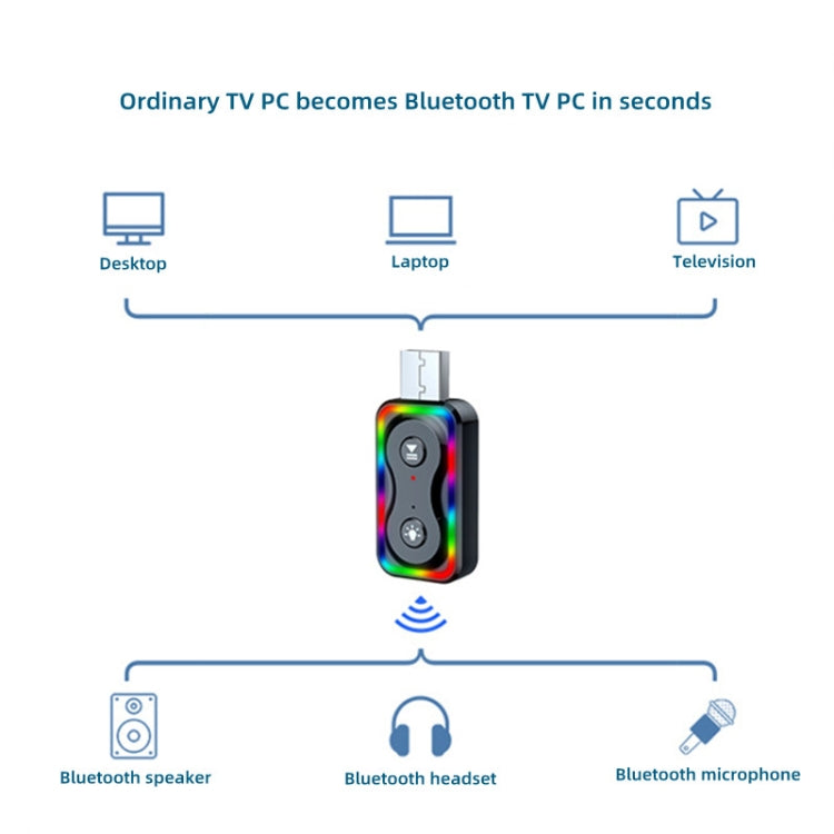 Bluetooth audio adapter dongle with USB connector and dual button panel