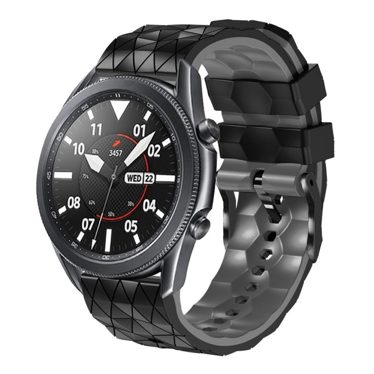 22mm two-color silicone watch strap, black and dark gray geometric football pattern