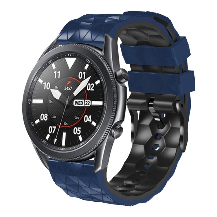 Football-pattern silicone watch strap, blue two-tone with buckle and 22mm width