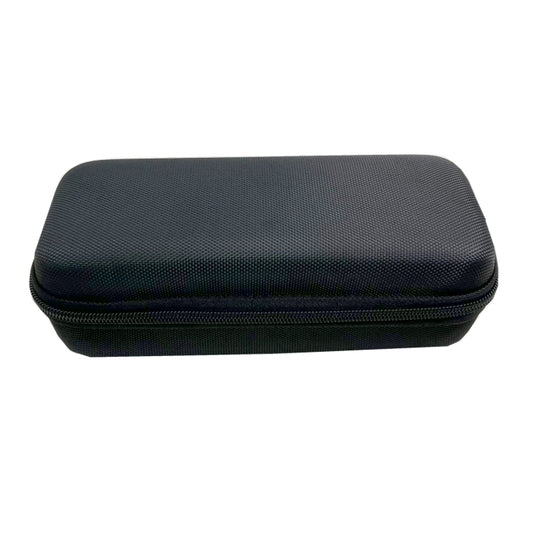Dark gray hard electric toothbrush storage case with zipper along the top edge.