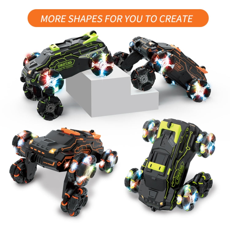 Stunt RC cars with bright LED headlights, neon underglow and wheel lights