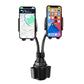 Double car phone holder with two adjustable cradles holding two phones on central stem