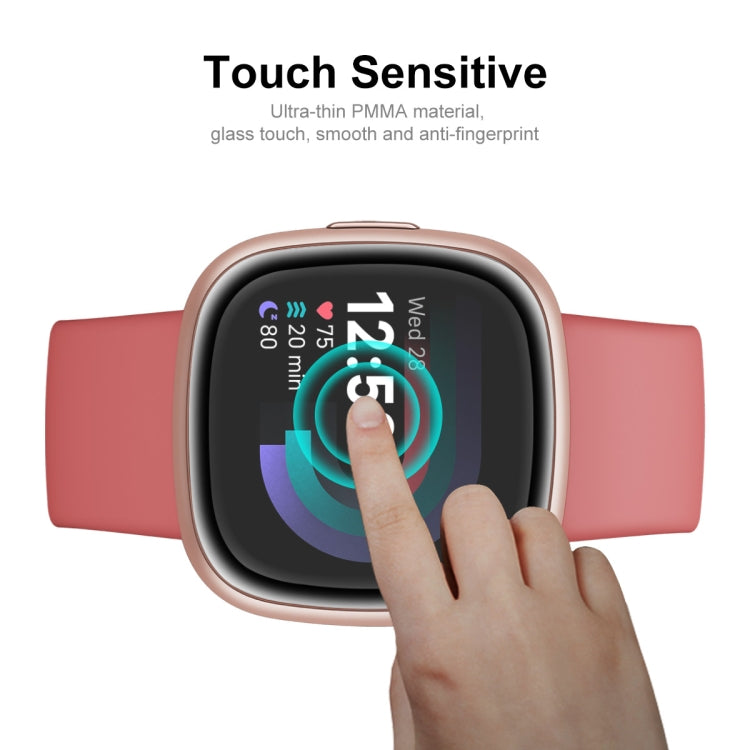 ENKAY touch-sensitive PMMA screen protector for Fitbit Versa 4/Sense 2 on pink watch