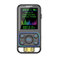 Wireless car FM MP3 transmitter front view with LCD display, buttons, and gold connector