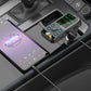 Wireless car FM MP3 transmitter with LCD screen and connected cable on console