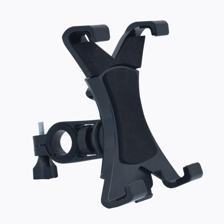 Black adjustable handlebar tablet phone mount with cradle and clamp arms