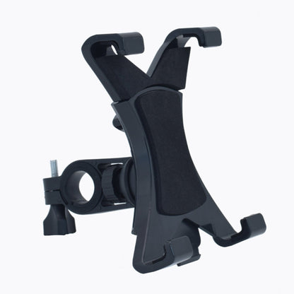 Black adjustable handlebar tablet phone mount with cradle and clamp arms