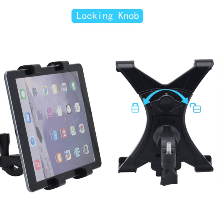 Black handlebar tablet mount with locking knob and adjustable cradle arms
