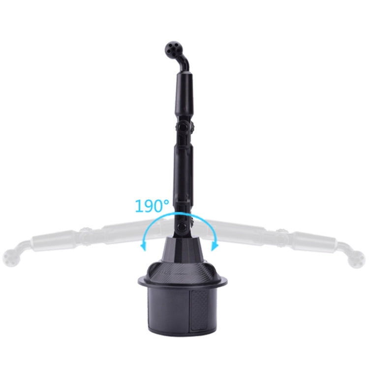 Universal cup holder mount angled with adjustable arms and round base, black