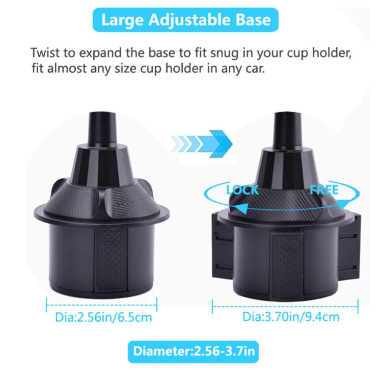 Adjustable expandable base cup holder mount, black with textured grip