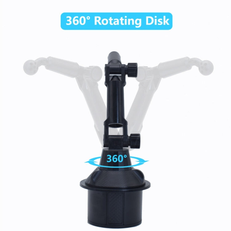 360-degree rotating car phone mount with gooseneck arm and cup-holder base, black