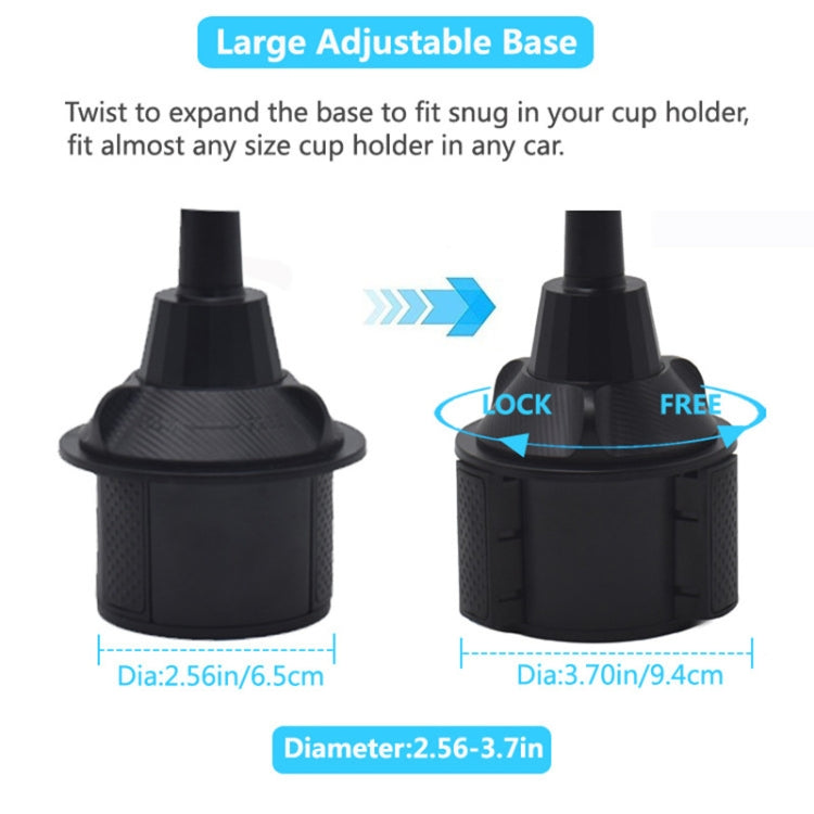 Adjustable base car phone mount for cup holders with twist-expansion fit, black