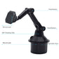 Car phone mount with adjustable base, silicone pads, and fixed buttons on gooseneck arm