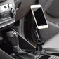 Car phone mount installed on cup holder with gooseneck arm holding a smartphone, black