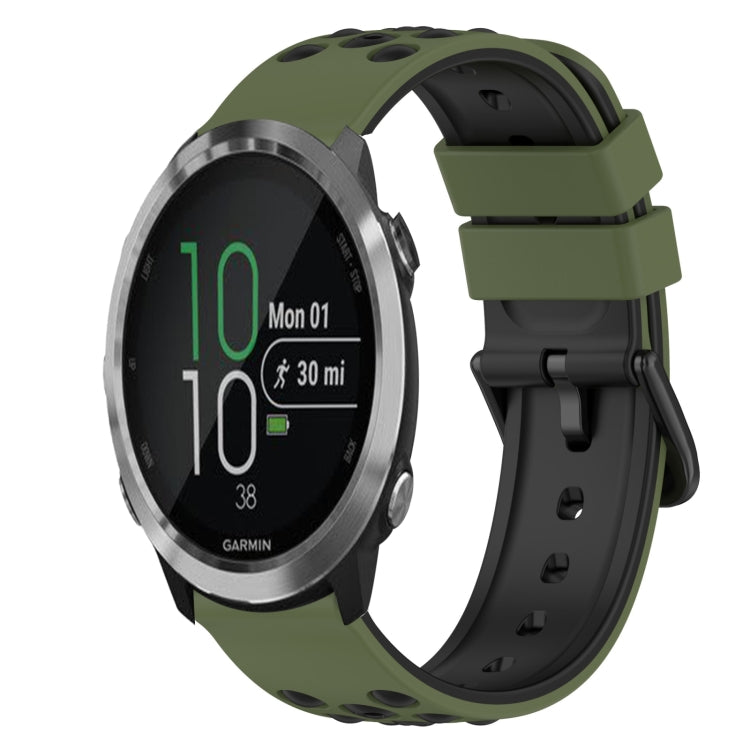Two-color silicone watch band, olive green with dark gray-black sport-style holes
