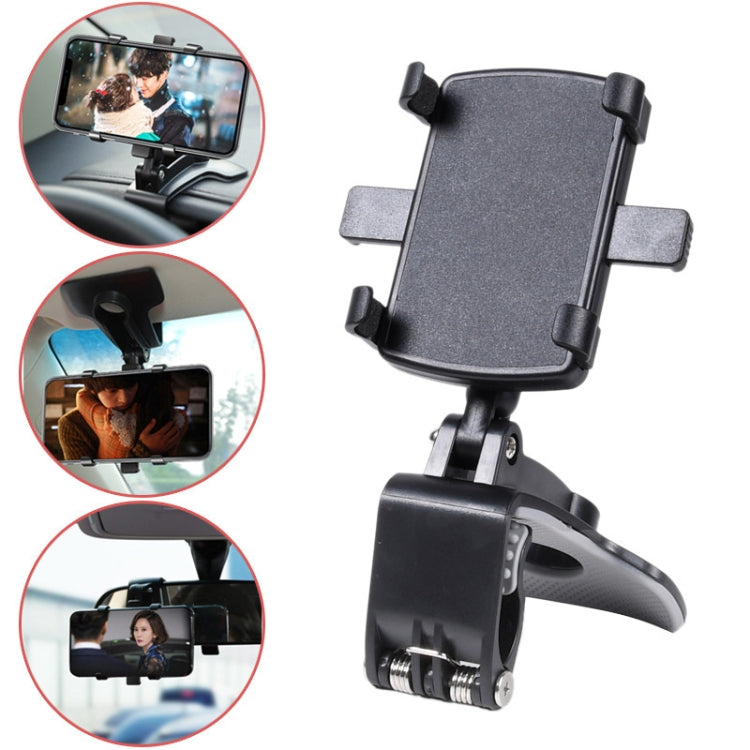 Universal car phone holder with spring clamp, black mount and adjustable base