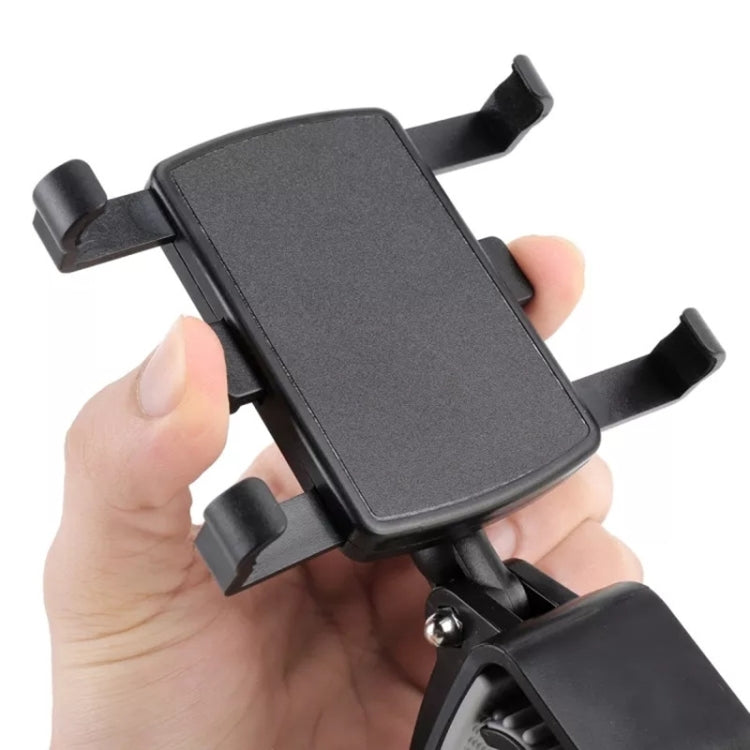 Universal smartphone holder with four corner grips and black spring clamp mount