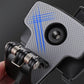 Close-up of textured grip pad and metal screw on black phone holder