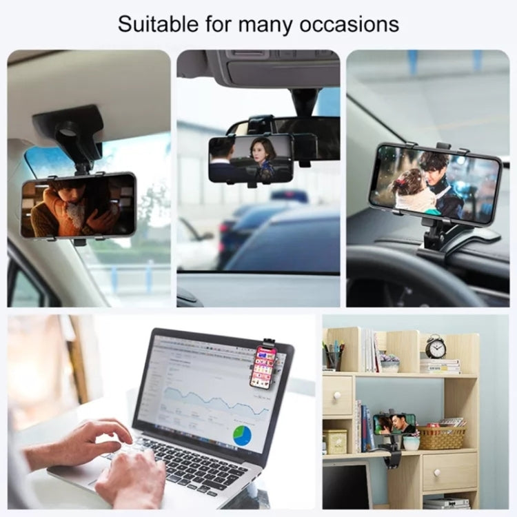 Universal phone holder mount shown in multiple settings with smartphone