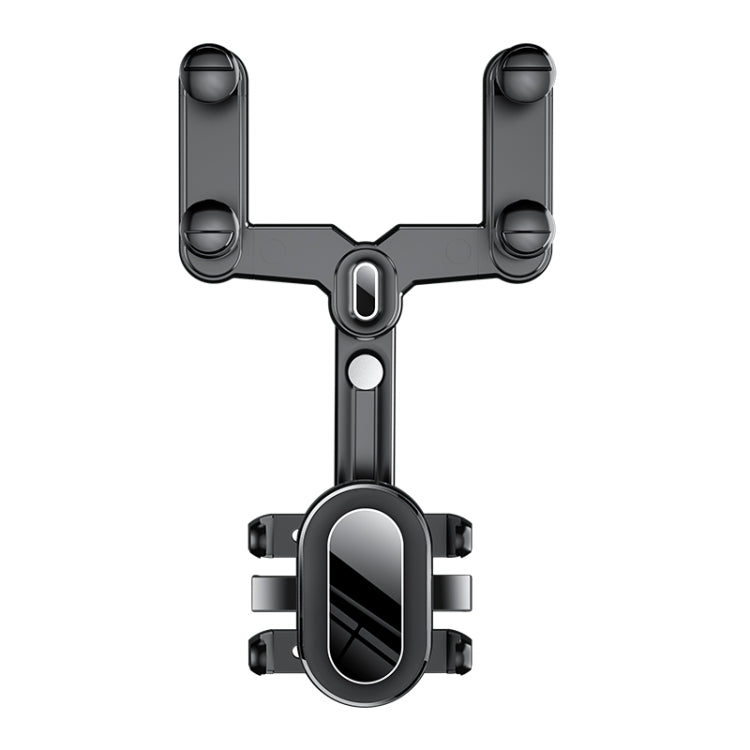 Rearview mirror phone holder with swivel arms and foldable cradle, dark gray