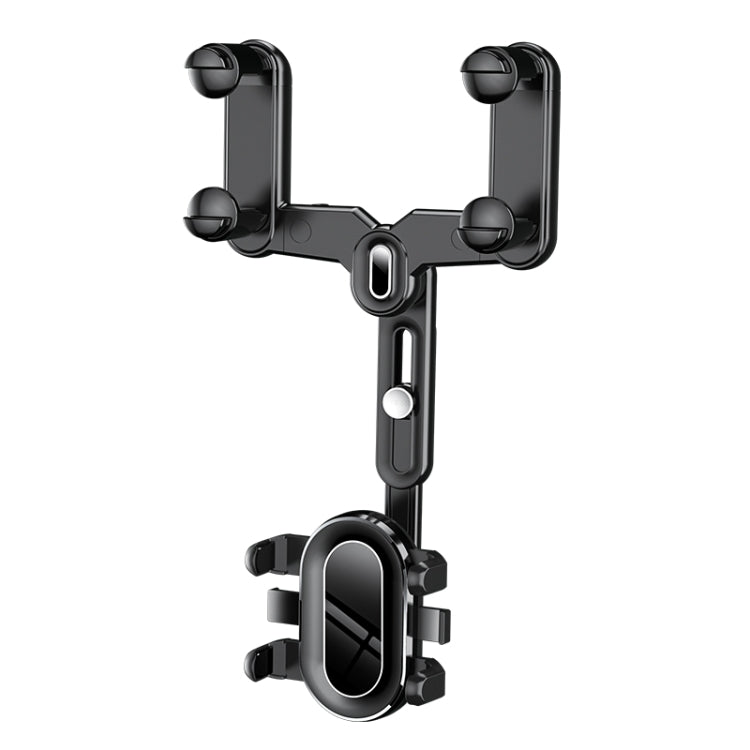 Foldable rearview mirror phone holder with dual side pads and swivel center mount, dark gray