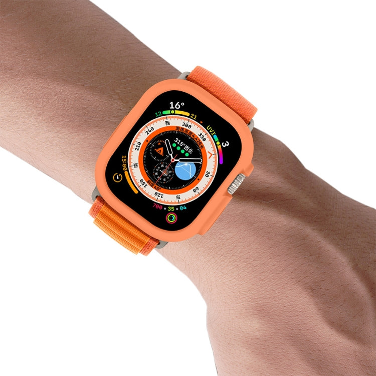 Orange TPU frame case on Apple Watch Ultra 49mm with orange strap and dial