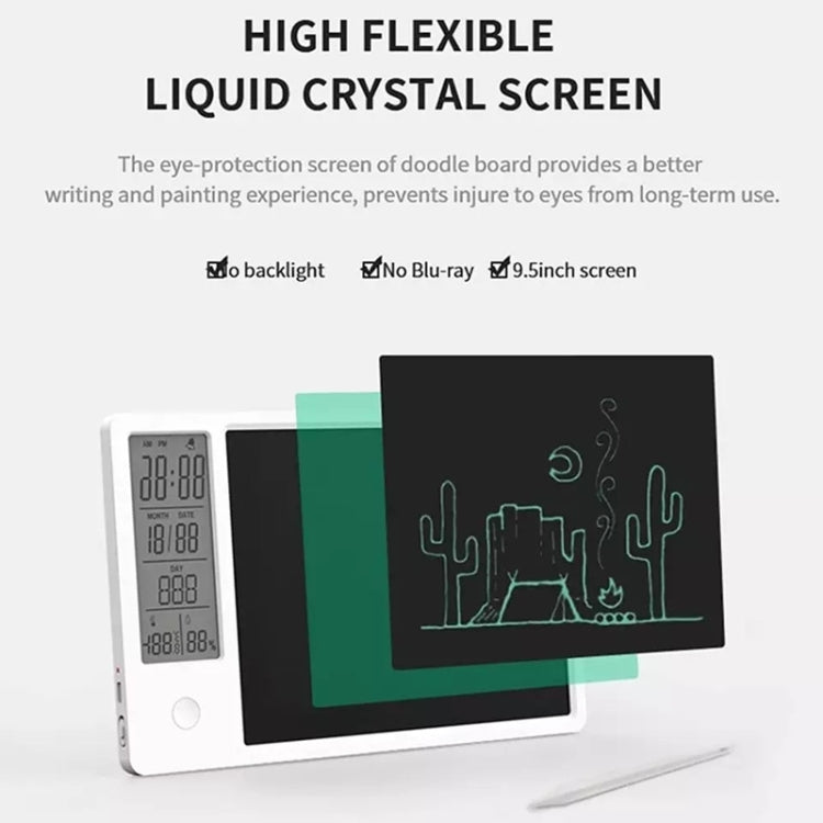 10-inch LCD writing tablet with black screen and green cactus-style writing