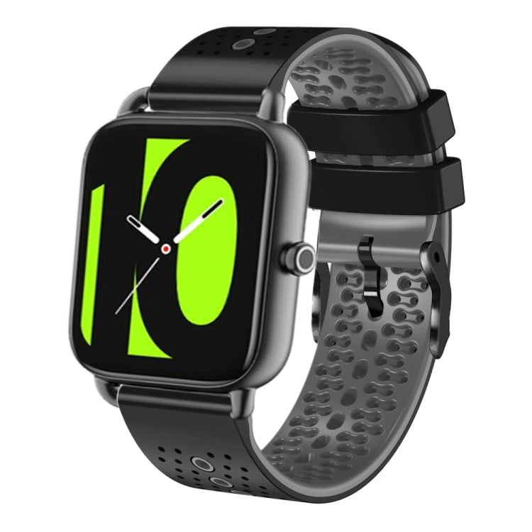 Perforated two-tone silicone watch band, gray with black textured underside and clasp