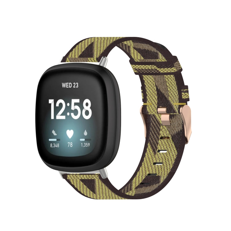 Nylon weave watch band with yellow and black check pattern and metal pin